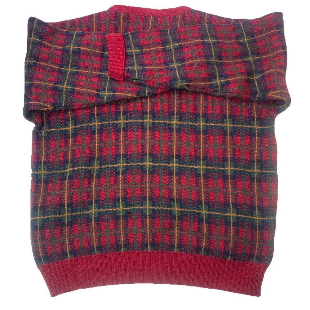 VTG Eddie Bauer Mens Red Plaid Long Sleeve Wool Sweater Size Men’s XLMade in USA - Picture 6 of 8